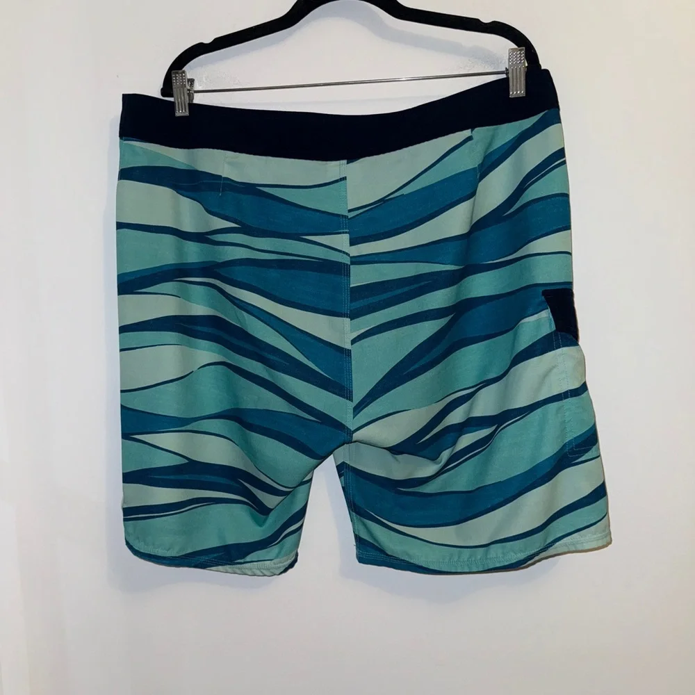 Ron Jon Surf Shop Men’s Board Shorts Swim Trunks Blue Teal Wave Print Sz 38